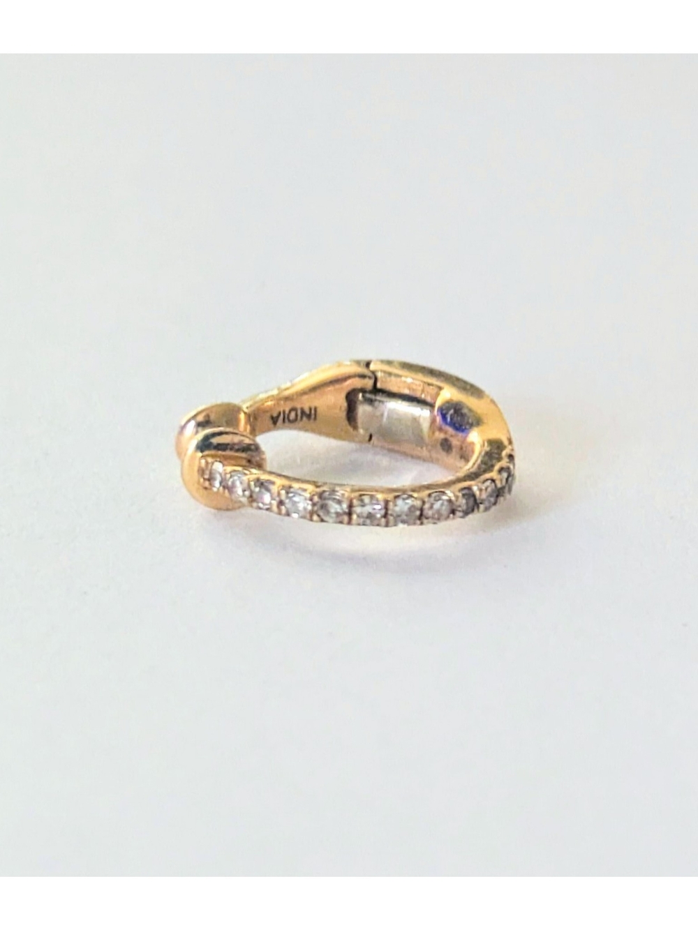 14k Solid Yellow Gold & Genuine White Sapphire Clip-On Nose Ring 1.01 Grams - Picture 2 of 13
